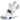 A Balega UltraGlide no-show running socks in white, gray and blue colors with a seamless design and a tab at the heel.